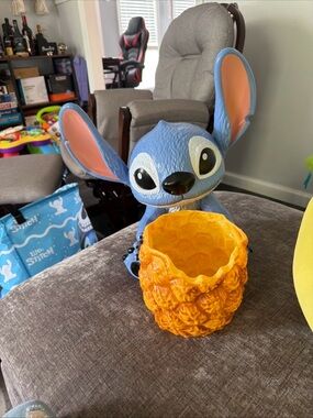 Disney Stitch Blue Figure with Orange Pineapple  popcorn Bowl